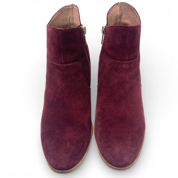 Anthropologie Burgundy Suede Heeled Ankle Boots Side Zip Size 9.5 - Picture 5 of 10